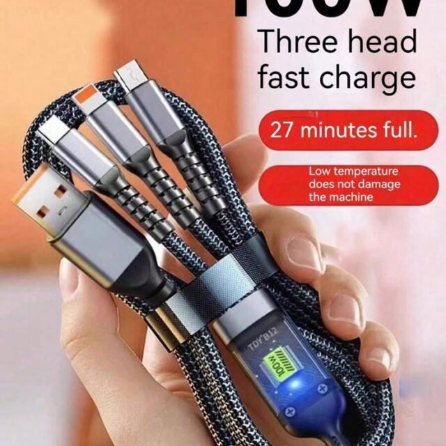 100W 3-in-1 Super Fast Charging Cable, Universal Fast Charging Cable, Multi-Connector Charging Cable