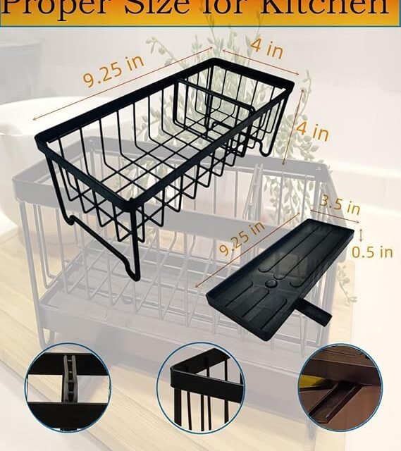 Kitchen Sink Caddy Sponge Holder for Kitchen Sink, Under Sink Organizer, Kitchen Sink Caddy, 304 Steel Sink Caddy, 4 Inch Kitchen Sink Organizer，Kitchen Sponge Holder, Sink Organizer (black)