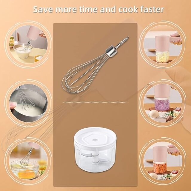 2 in 1 Mini Electric Whisk,with Garlic Chopper,USB Rechargeable Detachable Handheld Egg Beater, Good Helper in the Kitchen Making Cakes